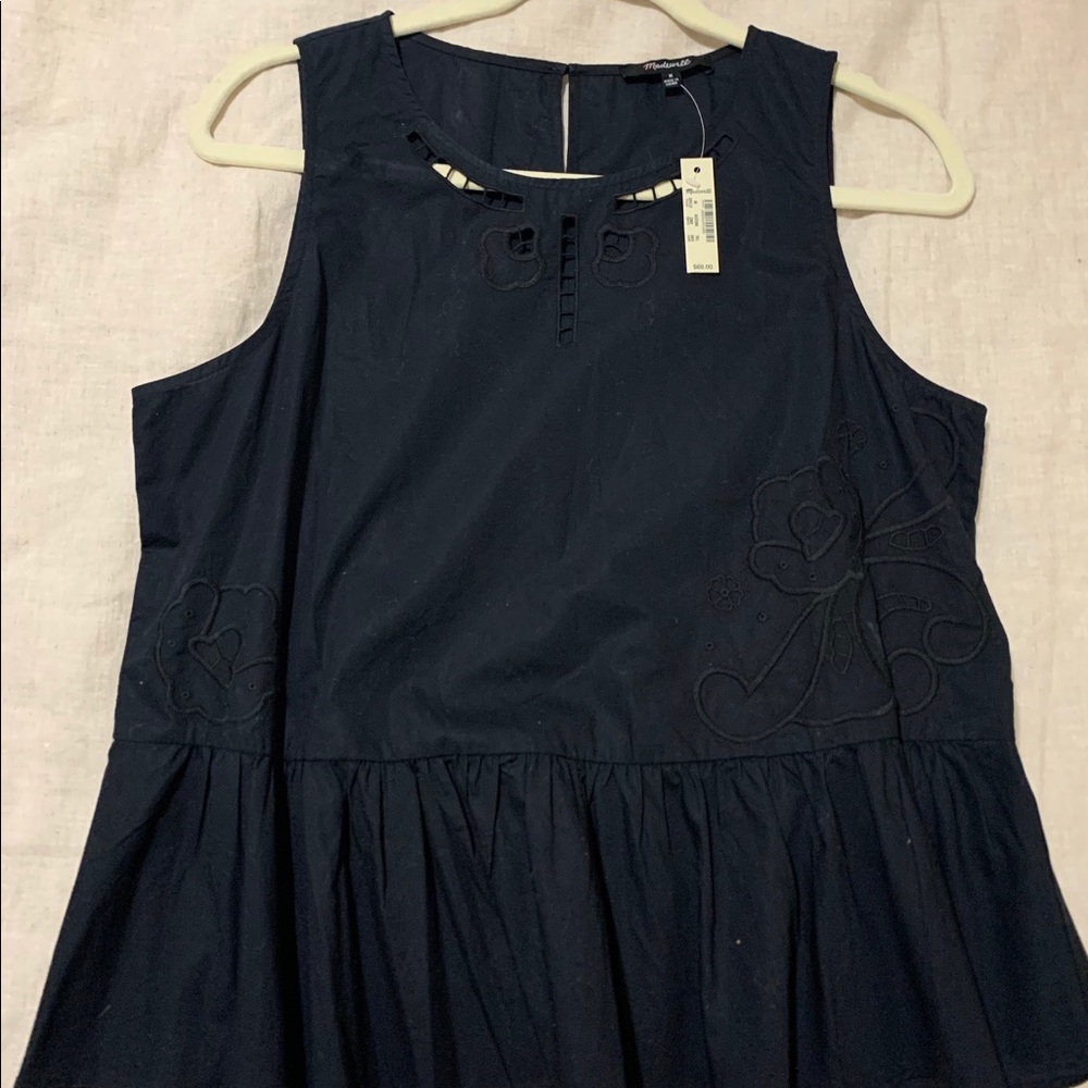 Madewell Navy embroidered blouse